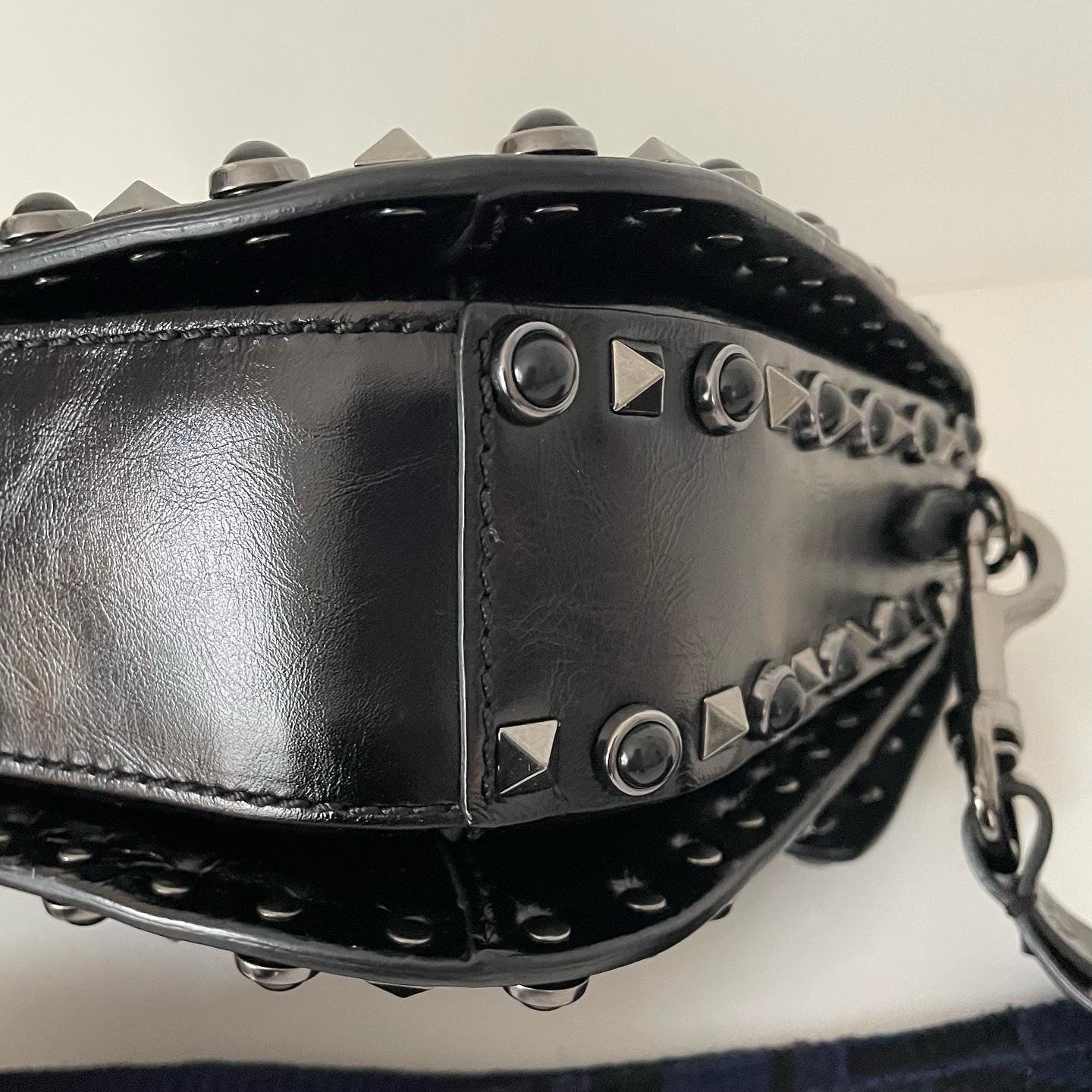 Authentic Valentino Rockstud Flap Bag with Guitar Strap Black