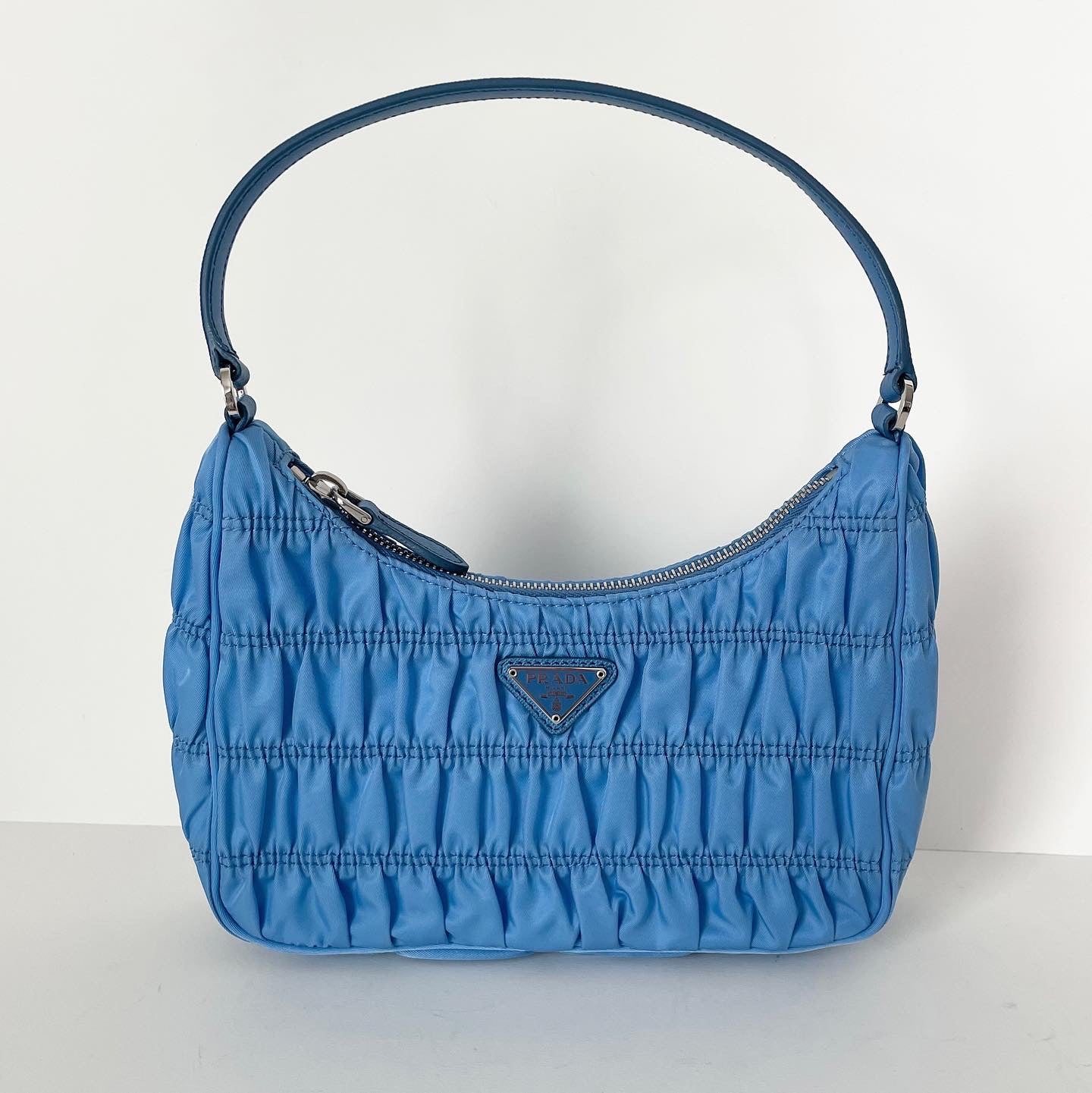 Authentic Prada Gaufre Tessuto Hobo Bag Sky Blue
