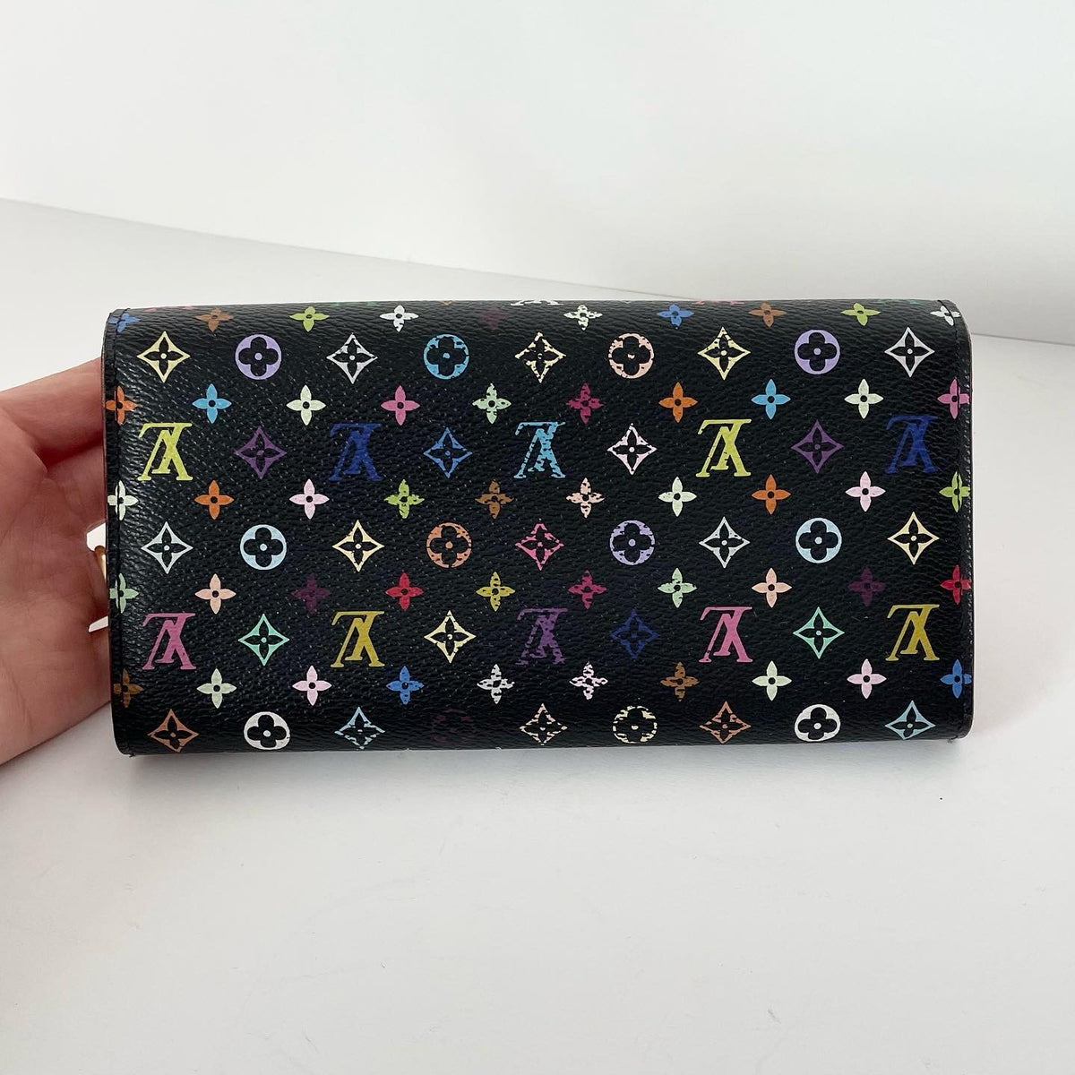 Louis Vuitton Black Monogram Multicolor Sarah Flap Wallet 3lvs17