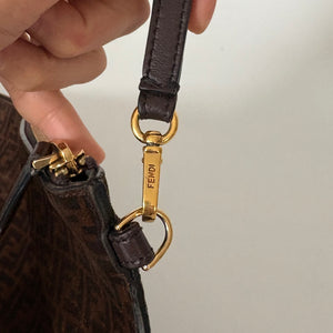 Fendi Suede Zuchino Large Clutch Brown