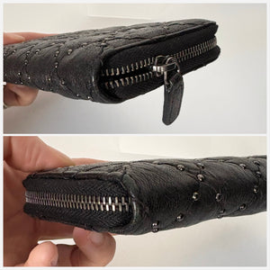 Authentic Chanel Studded Crinkled Lambskin Zipper Wallet Black