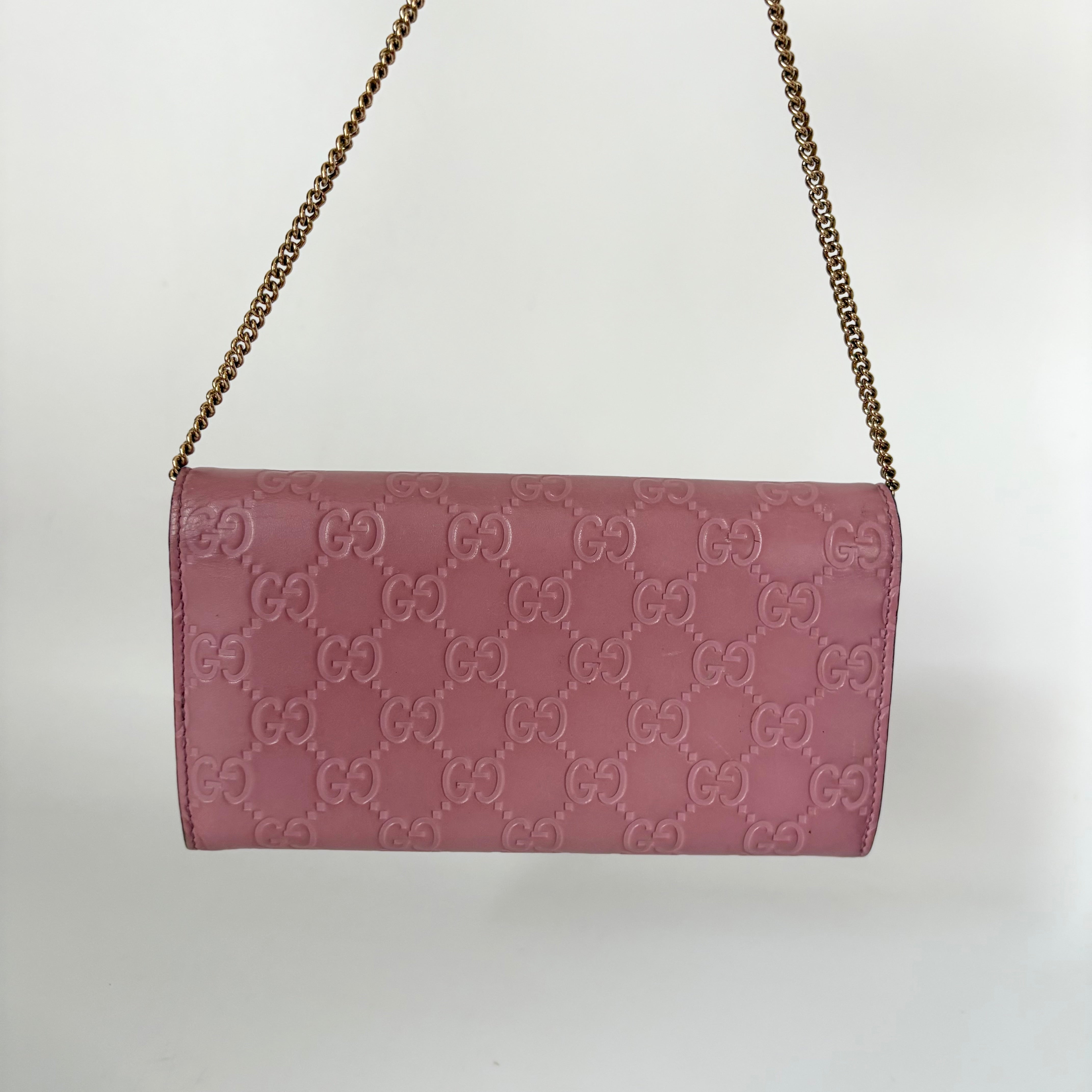 Gucci Guccissima Padlock Chain Wallet Pink