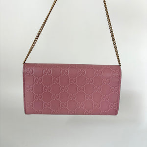 Gucci Guccissima Padlock Chain Wallet Pink