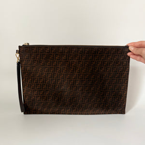 Fendi Suede Zuchino Large Clutch Brown
