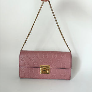 Gucci Guccissima Padlock Chain Wallet Pink