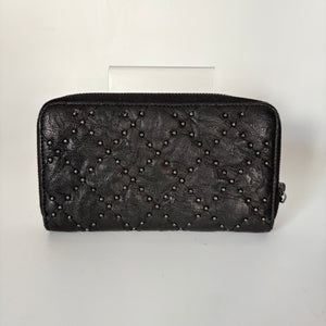 Authentic Chanel Studded Crinkled Lambskin Zipper Wallet Black