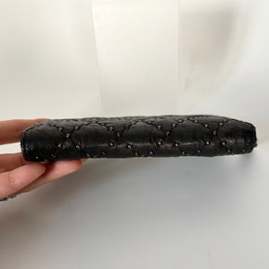 Authentic Chanel Studded Crinkled Lambskin Zipper Wallet Black