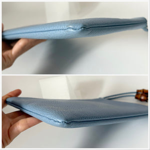 Gucci Pebbled Leather Bamboo Clutch Light Blue