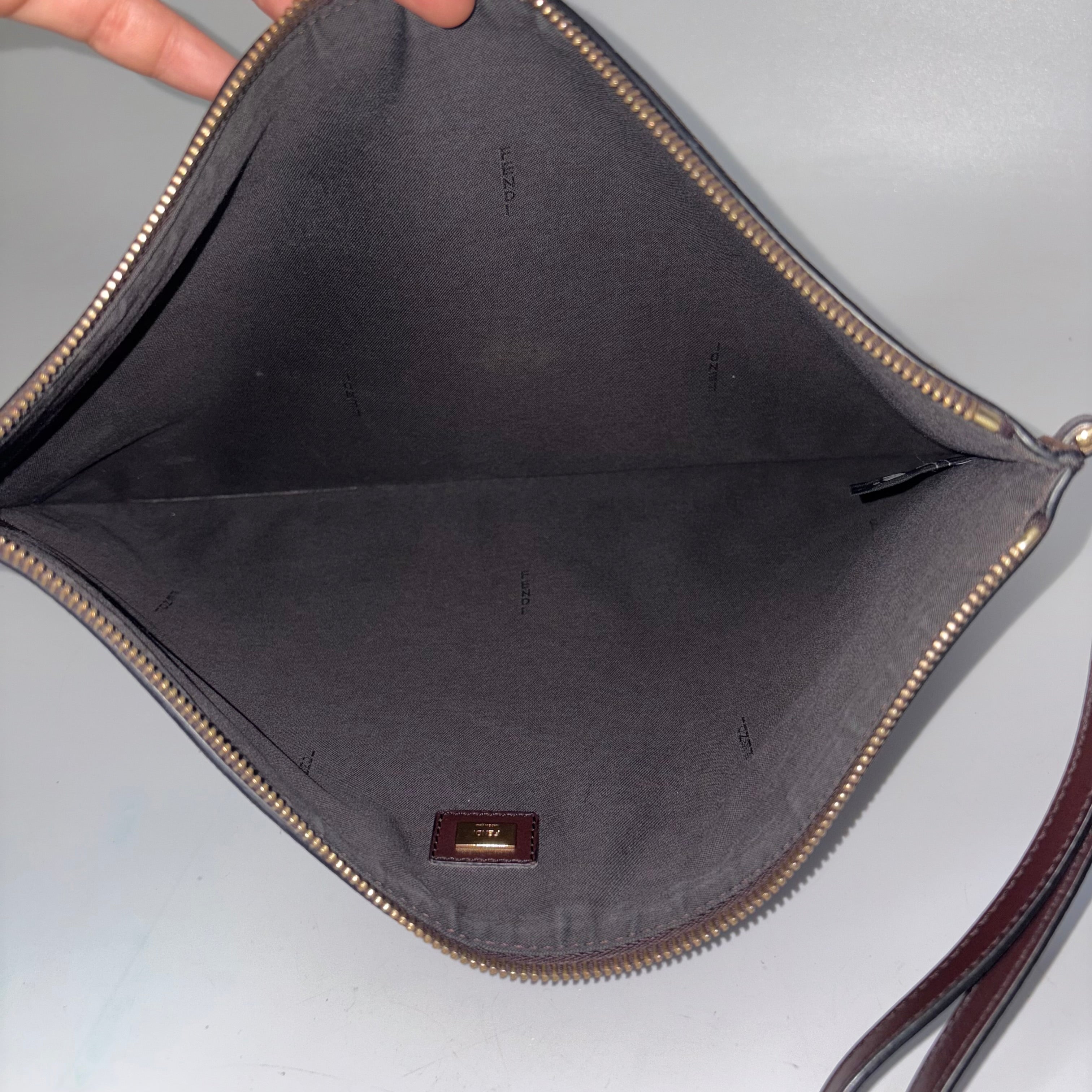 Fendi Suede Zuchino Large Clutch Brown