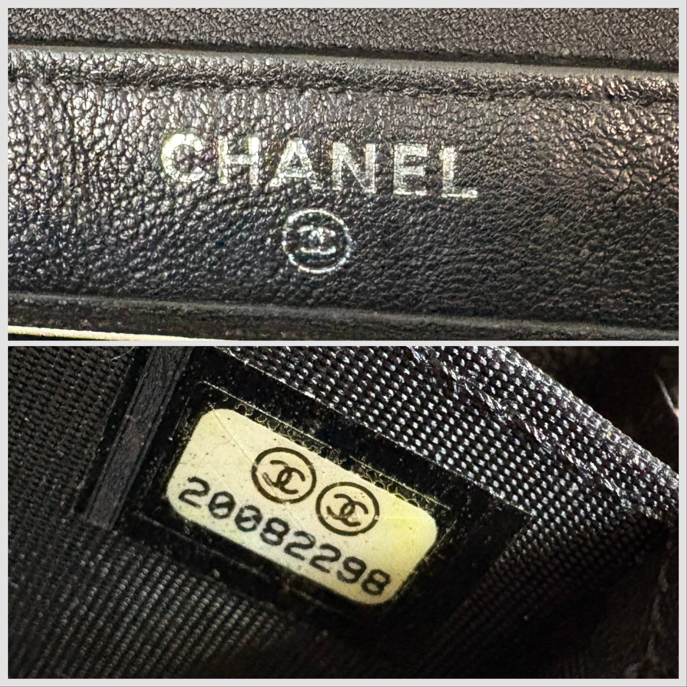 Authentic Chanel Studded Crinkled Lambskin Zipper Wallet Black