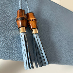 Gucci Pebbled Leather Bamboo Clutch Light Blue
