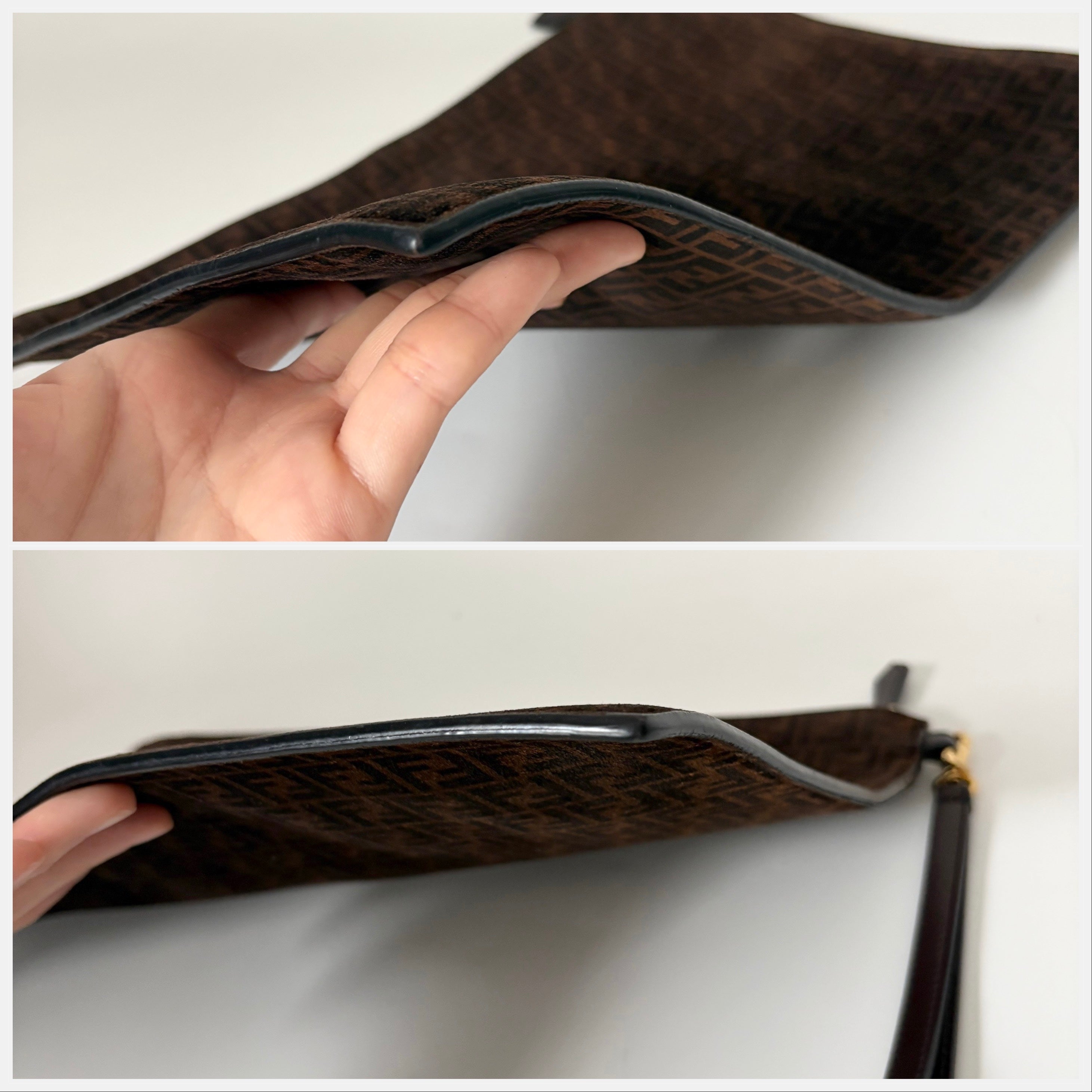 Fendi Suede Zuchino Large Clutch Brown