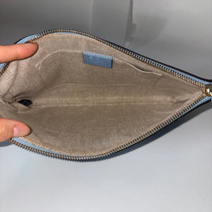 Gucci Pebbled Leather Bamboo Clutch Light Blue