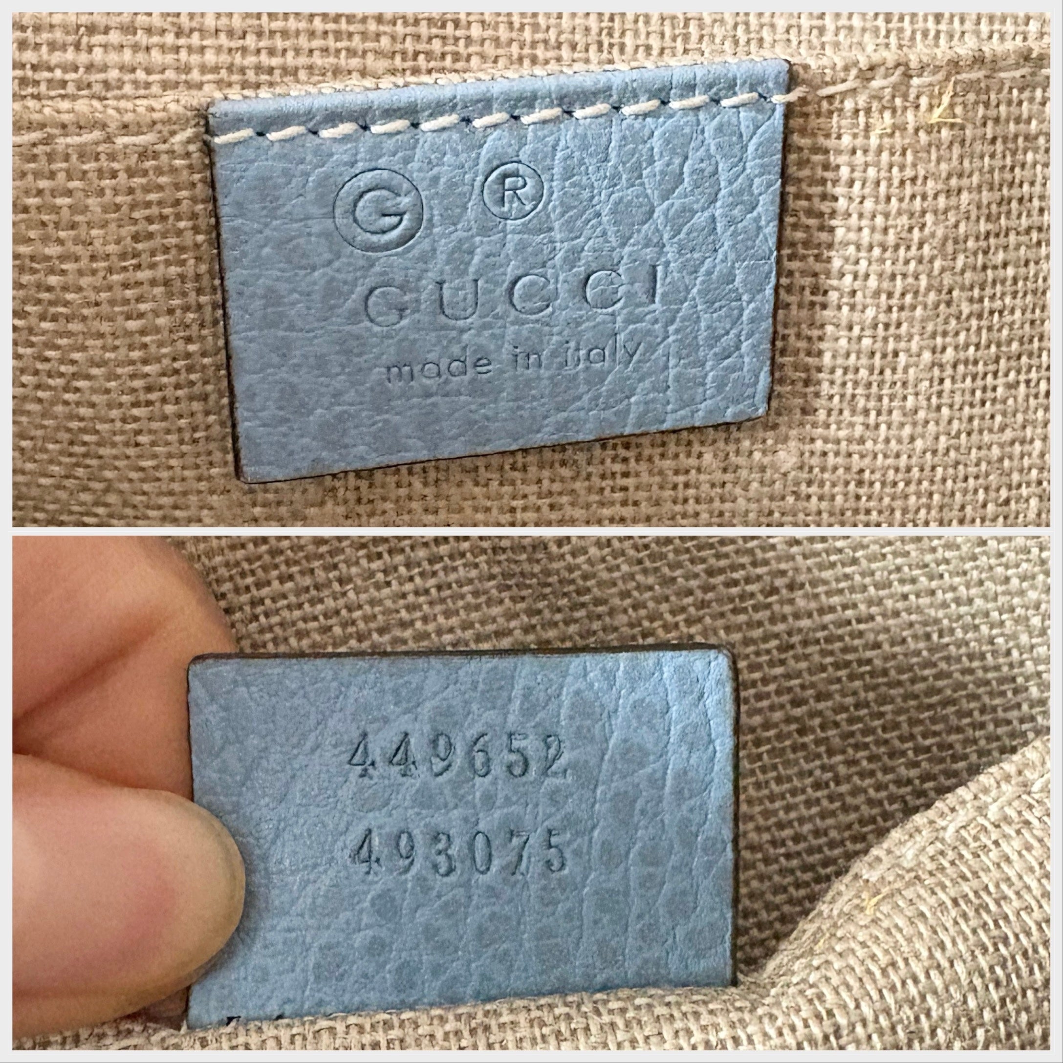Gucci Pebbled Leather Bamboo Clutch Light Blue