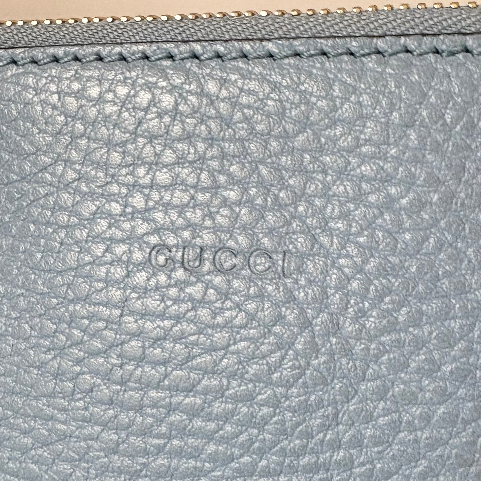 Gucci Pebbled Leather Bamboo Clutch Light Blue
