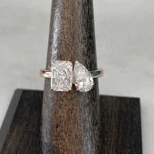 IGI certified 14k Rose Gold 3.07 ctw LAB Diamond Toi et Moi Ring