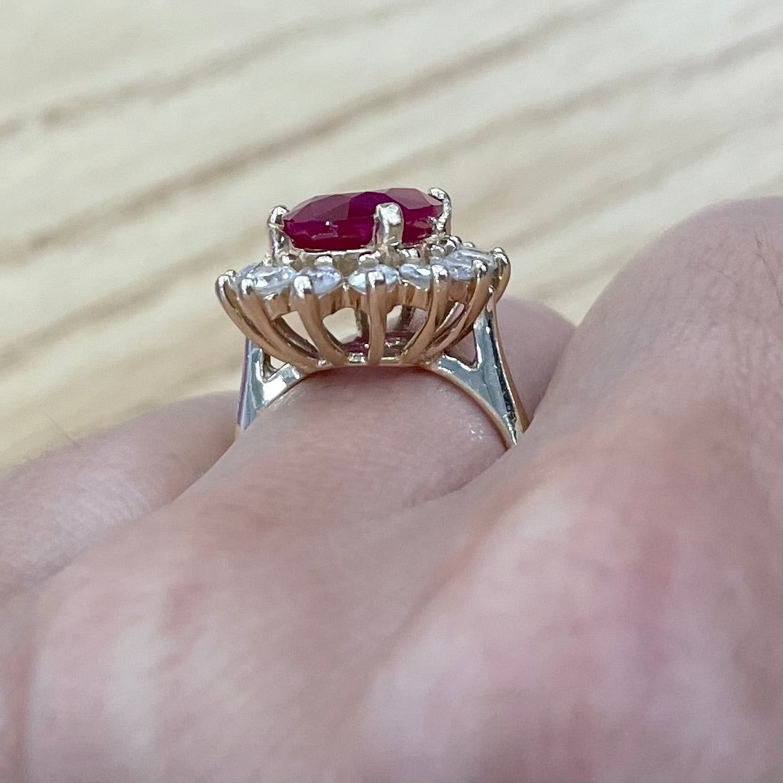3ct Mozambique Ruby Diamond Ring in 14k Yellow Gold