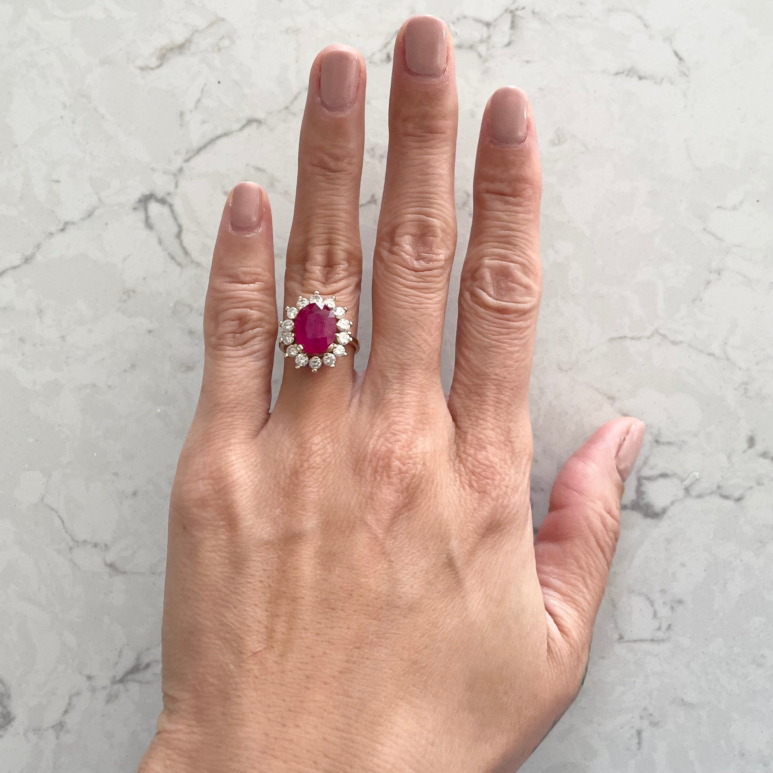 3ct Mozambique Ruby Diamond Ring in 14k Yellow Gold